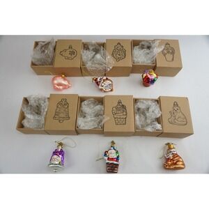 VGC 2003 Thomas Pacconi Glass Christmas Ornaments Set 6pc Animal Santa Vintage